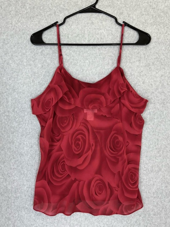 Natori Tops - Natori Saks Fifth Avenue Red Sheer Camisole Size Large Rose Print Cami Valentine